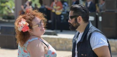 two students dance at the latinx student union rockabilly festival